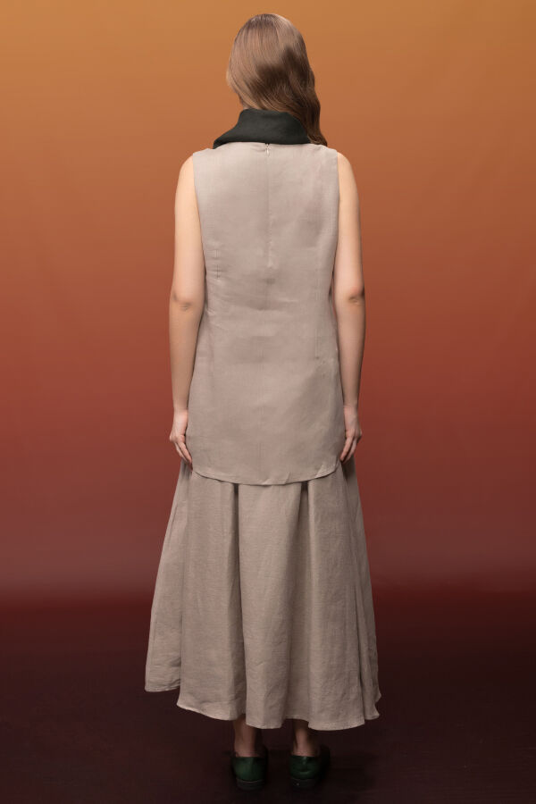 Triko Korsajlı Rahat Kesim Keten Etek Stone - 2