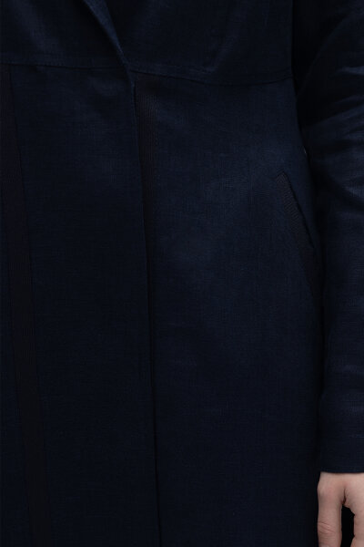 Triko Tiktaklı Uzun Keten Ceket Siyah - 3