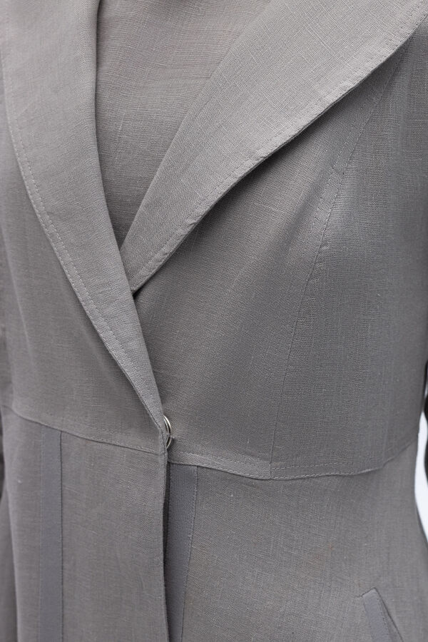 Triko Tiktaklı Uzun Keten Ceket Gri - 3