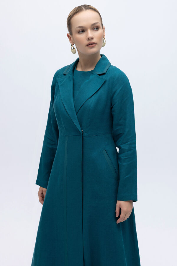 Triko Tiktaklı Uzun Keten Ceket North Sea - 2