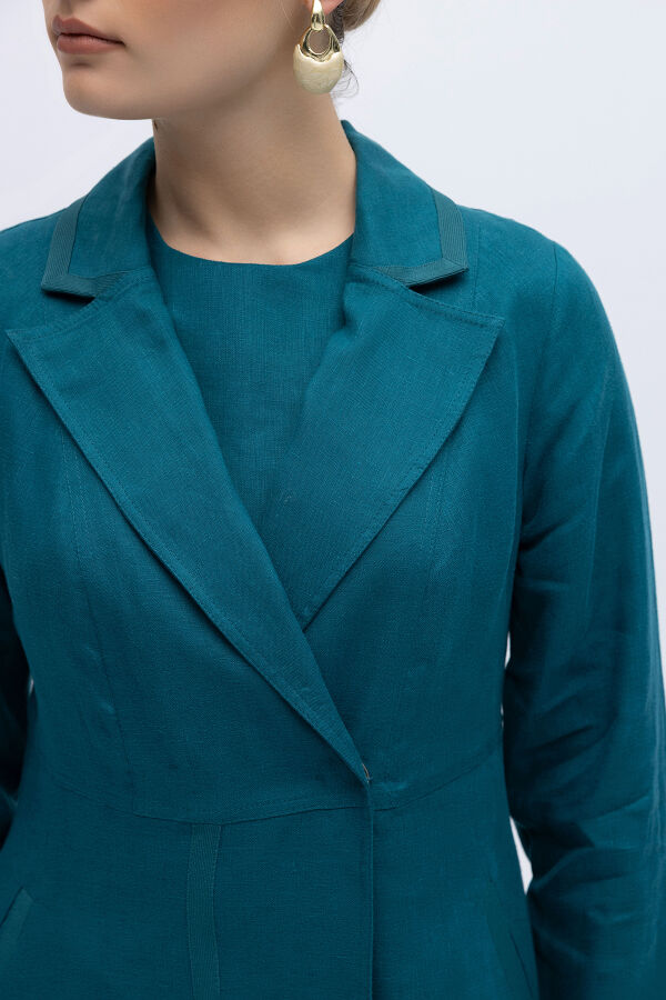 Triko Tiktaklı Uzun Keten Ceket North Sea - 3