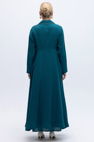 Triko Tiktaklı Uzun Keten Ceket North Sea - 4