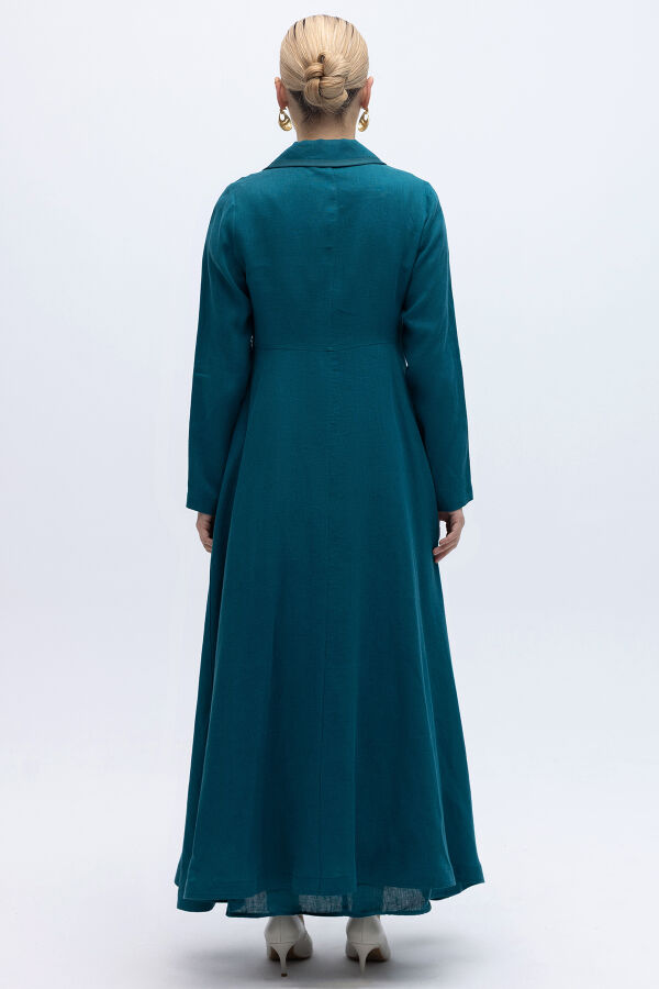 Triko Tiktaklı Uzun Keten Ceket North Sea - 4