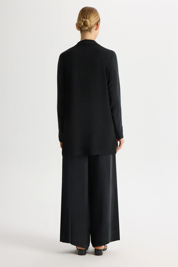 Triko Yakalı Cupro Tunik Siyah - 2