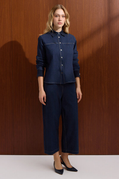 Triko Yakalı Denim Gömlek Navy - MISS DALIDA (1)