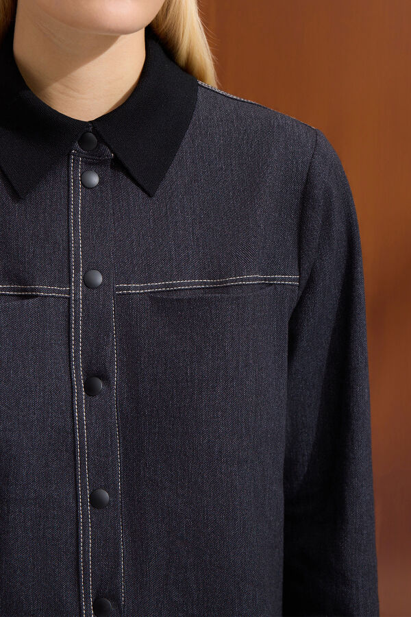 Triko Yakalı Denim Gömlek Siyah - 2