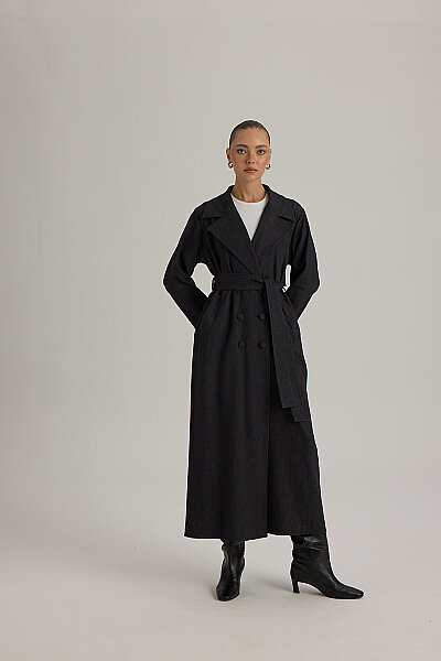  Uzun Denim Trenchkot Siyah - 2