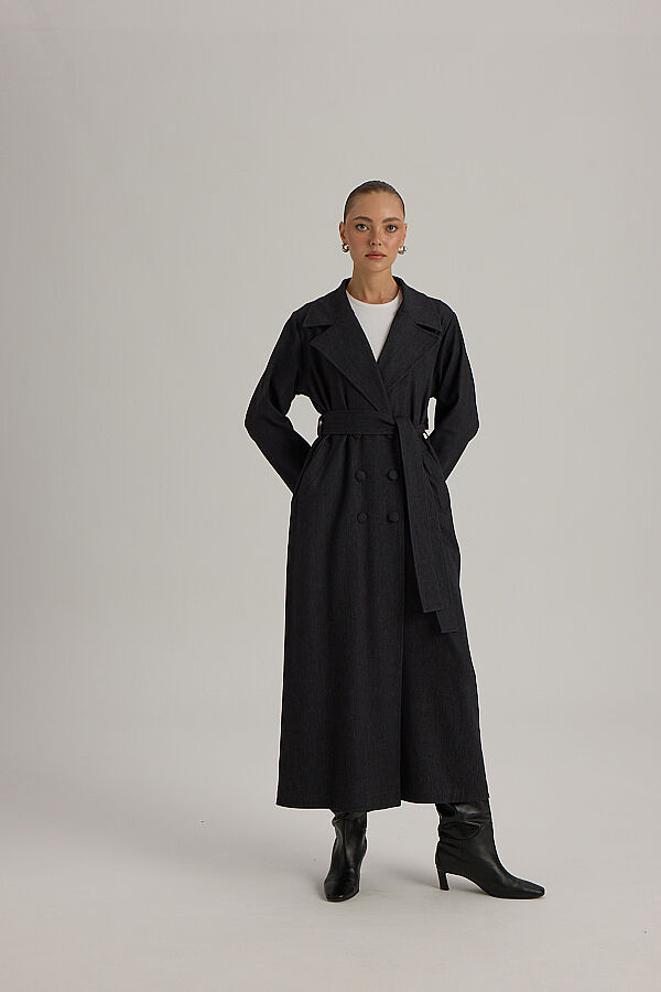  Uzun Denim Trenchkot Siyah - 2