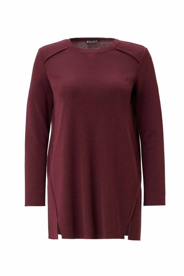 T26K-6001 Uzun Kollu Basic Triko Tunik TOGA-BORDO - 1