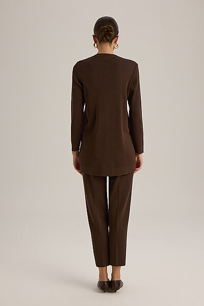  Uzun Kollu Basic Triko Tunik Kahve - 5