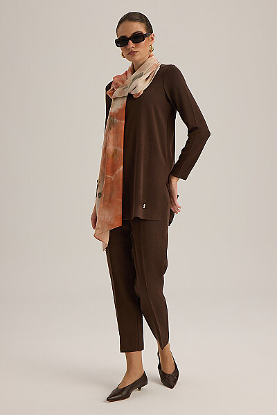  Uzun Kollu Basic Triko Tunik Kahve - 4