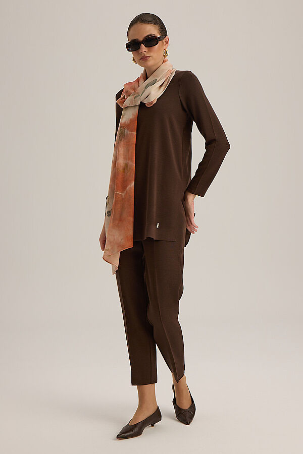  Uzun Kollu Basic Triko Tunik Kahve - 4