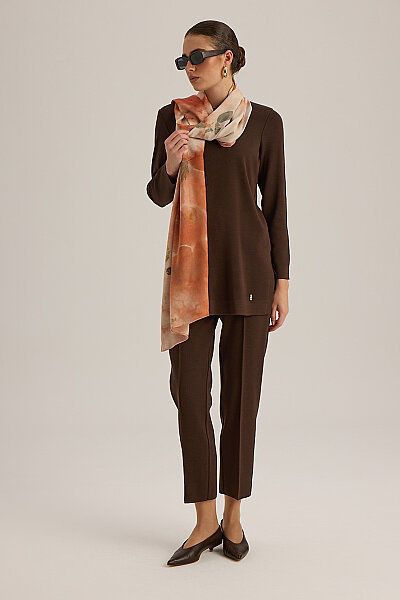  Uzun Kollu Basic Triko Tunik Kahve - 3