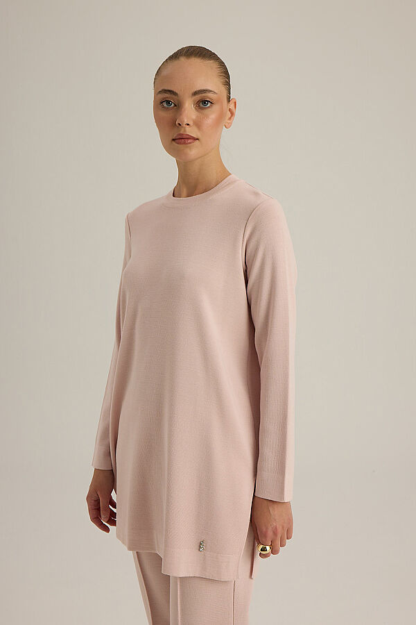  Uzun Kollu Basic Triko Tunik Pudra - 5