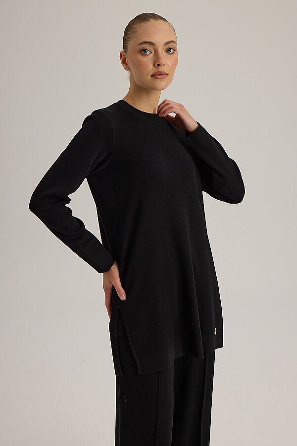  Uzun Kollu Basic Triko Tunik Siyah - 6