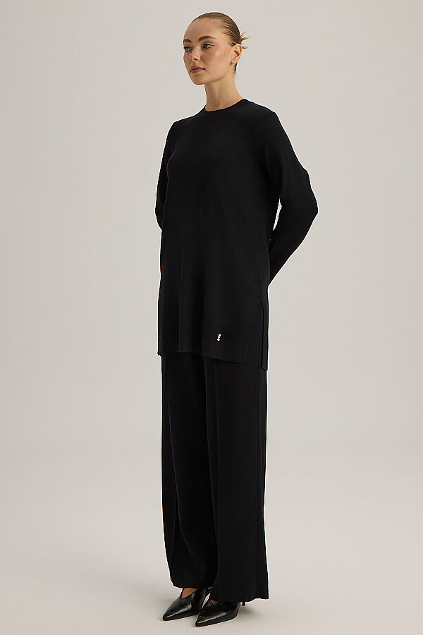  Uzun Kollu Basic Triko Tunik Siyah - 3