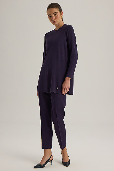  Uzun Kollu Basic Triko Tunik Mor - 3