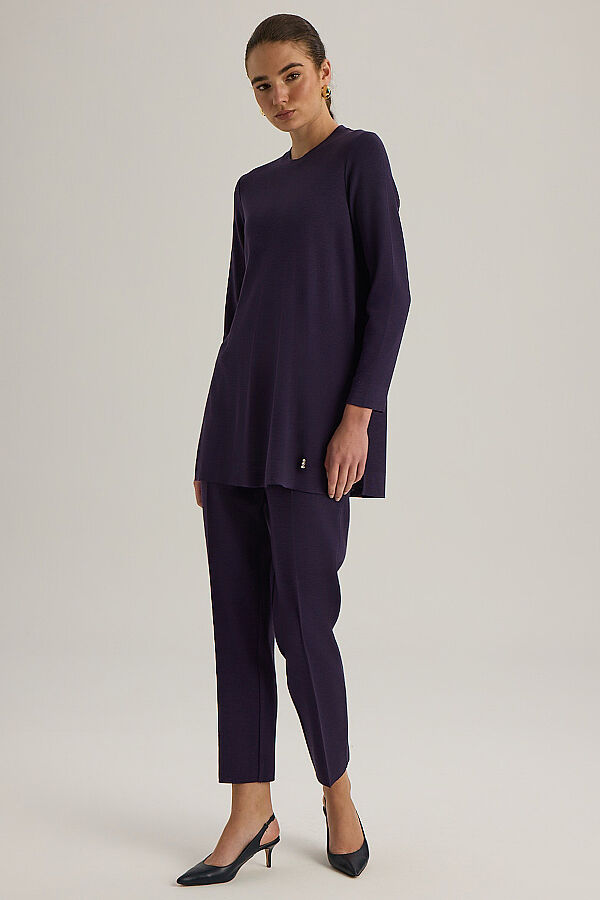  Uzun Kollu Basic Triko Tunik Mor - 3