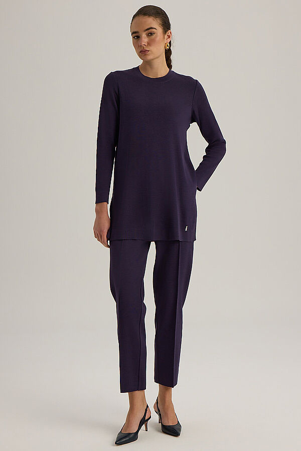  Uzun Kollu Basic Triko Tunik Mor - 2