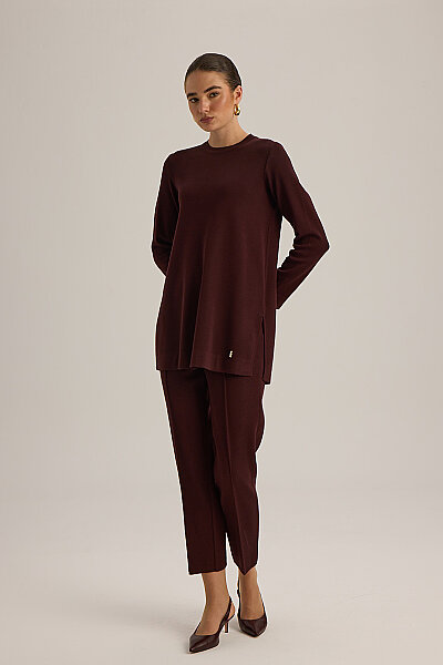  Uzun Kollu Basic Triko Tunik Vişne - 3