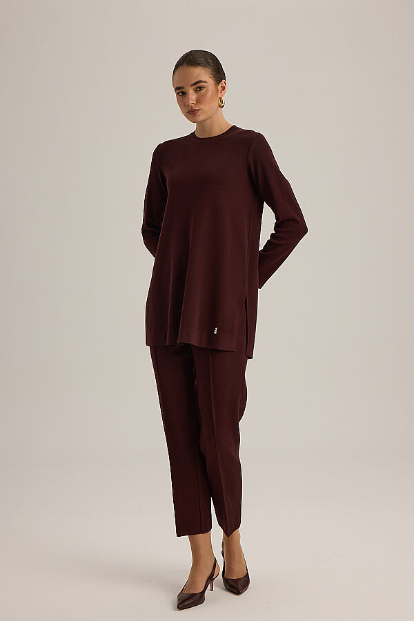  Uzun Kollu Basic Triko Tunik Vişne - 3