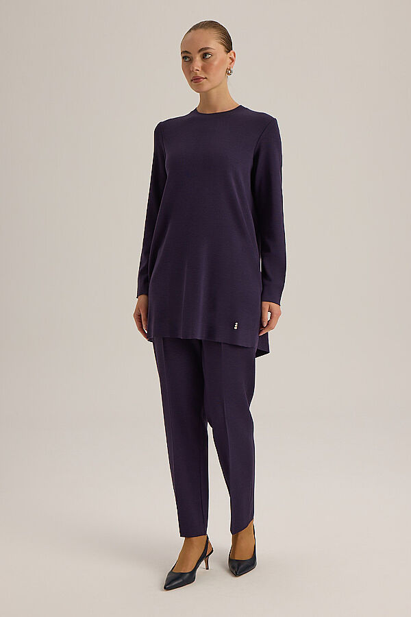  Uzun Kollu Basic Triko Tunik Bordo - 2