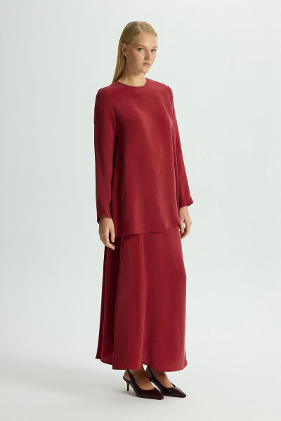 Uzun Kollu Cupro Tunik Cherry - MISS DALIDA (1)