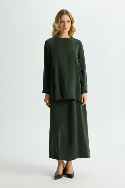 Uzun Kollu Cupro Tunik Haki - 2