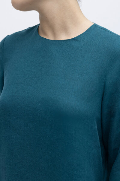 Uzun Kollu Düz Renk Keten Elbise North Sea - 3