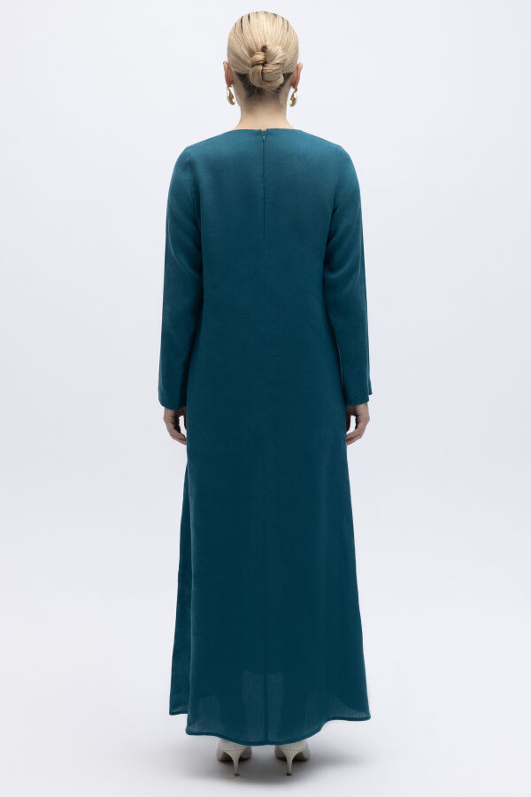 Uzun Kollu Düz Renk Keten Elbise North Sea - 4
