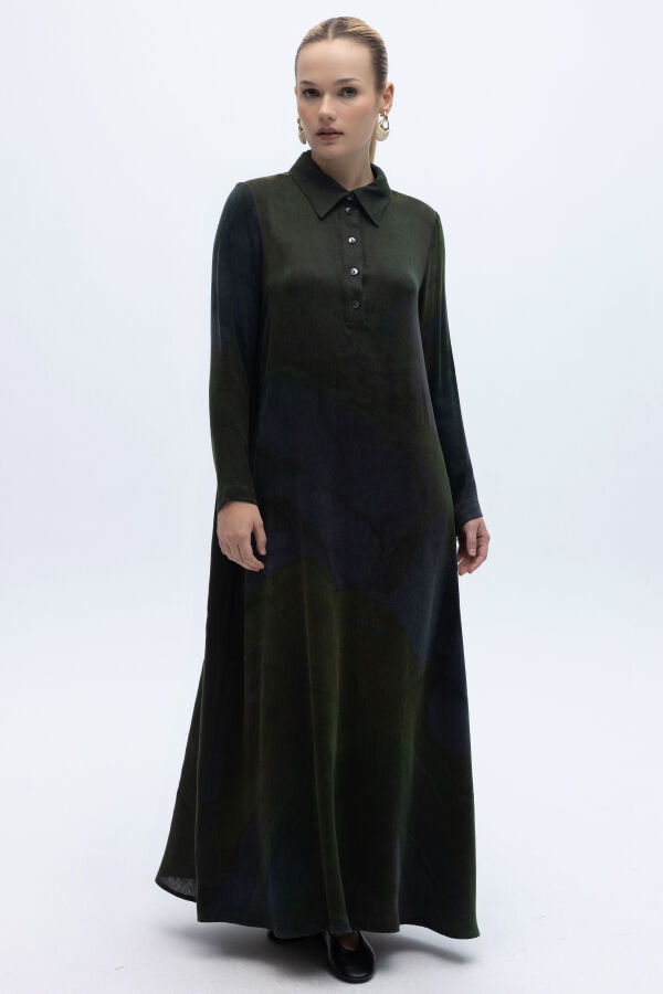 Uzun Kollu Renkli Elbise Haki - 1