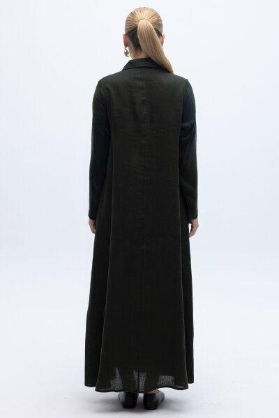 Uzun Kollu Renkli Elbise Haki - 2