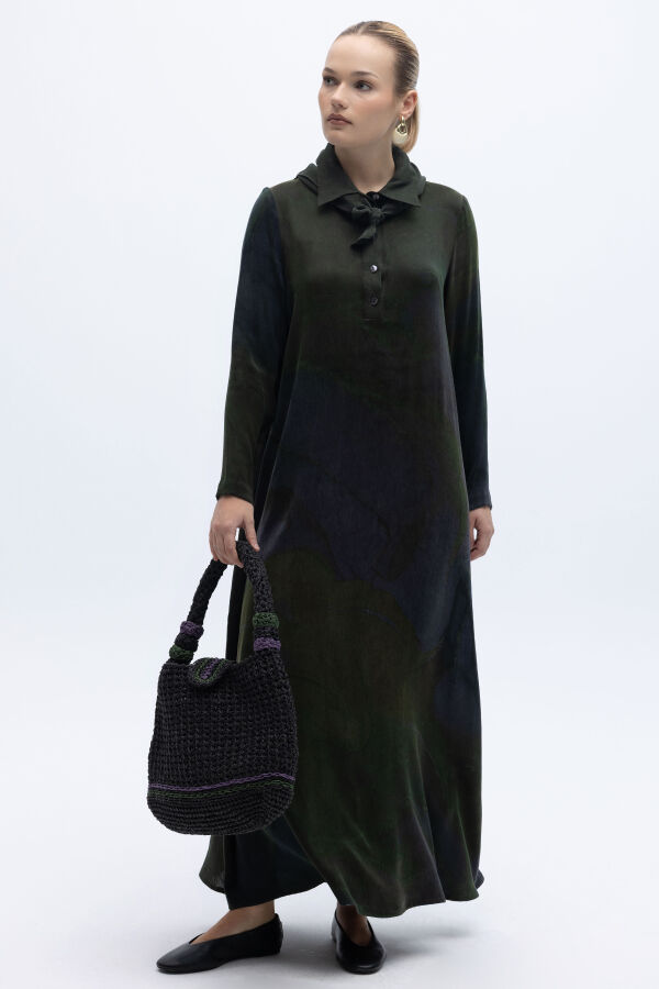 Uzun Kollu Renkli Elbise Haki - 3