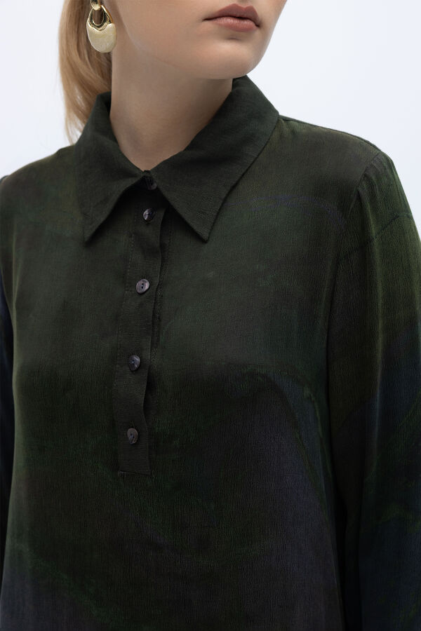 Uzun Kollu Renkli Elbise Haki - 5