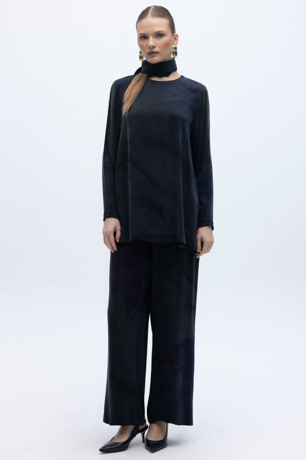 Uzun Kollu Renkli Tunik Lacivert - 3