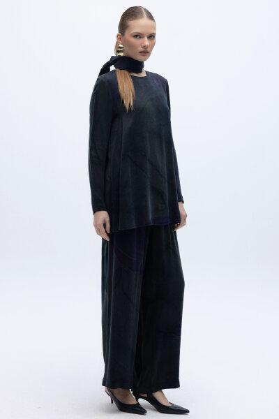 Uzun Kollu Renkli Tunik Lacivert - 4