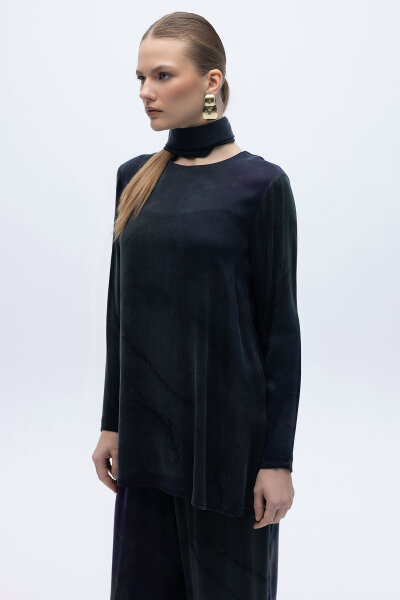 Uzun Kollu Renkli Tunik Lacivert - 5