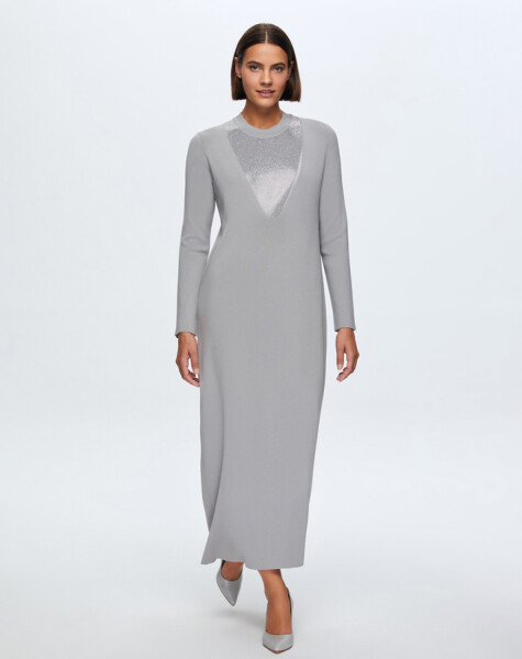 T24K-4010 V-Neck Stone Detailed Dress - 9