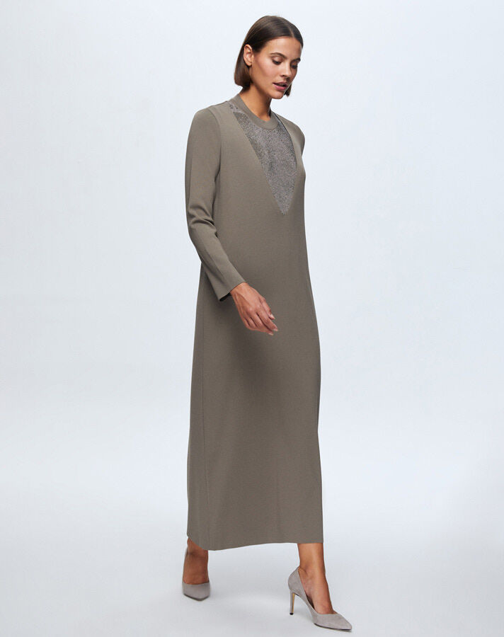 T24K-4010 V-Neck Stone Detailed Dress - 2