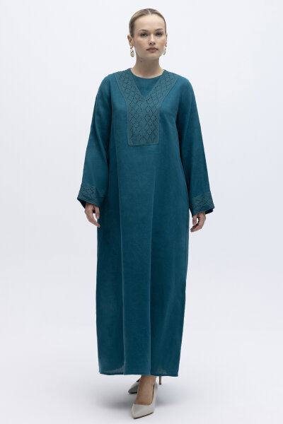 V Yaka Ajurlu Keten Elbise North Sea - MISS DALIDA