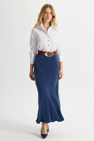 Verev Kesim Cupro Etek Navy - 2