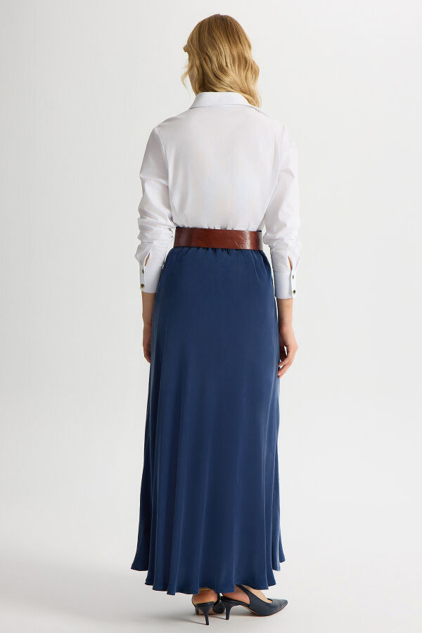 Verev Kesim Cupro Etek Navy - 3