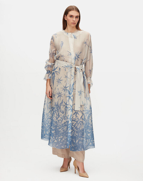 Waist Belted Patterned Linen Jacket - 1