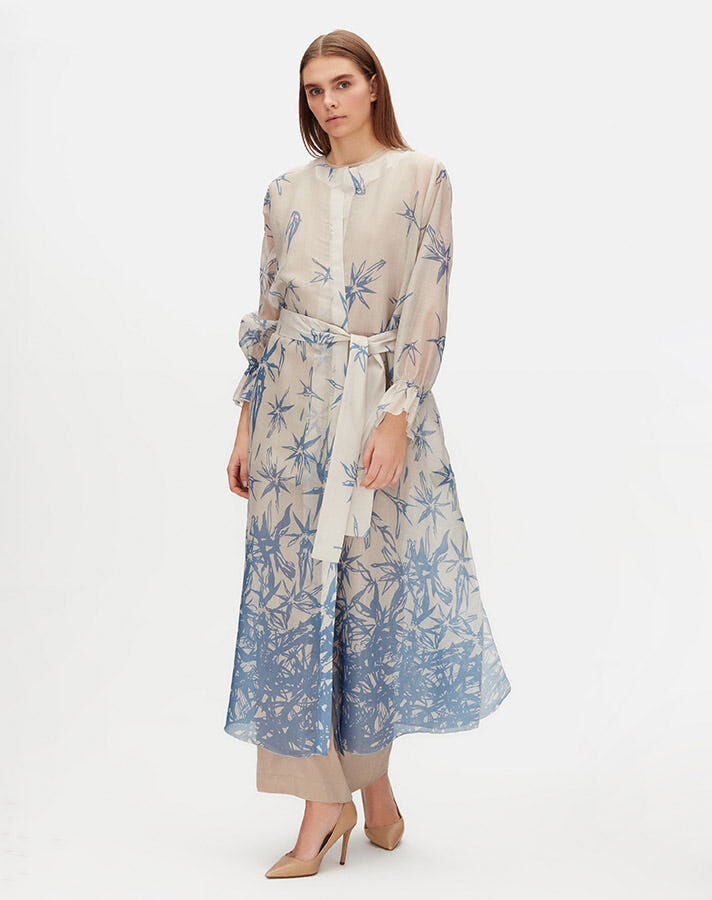 Waist Belted Patterned Linen Jacket - 3