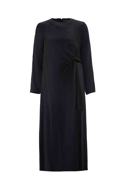 Waist Detailed Cupro Dress in Black - 1