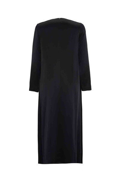 Waist Detailed Cupro Dress in Black - 2