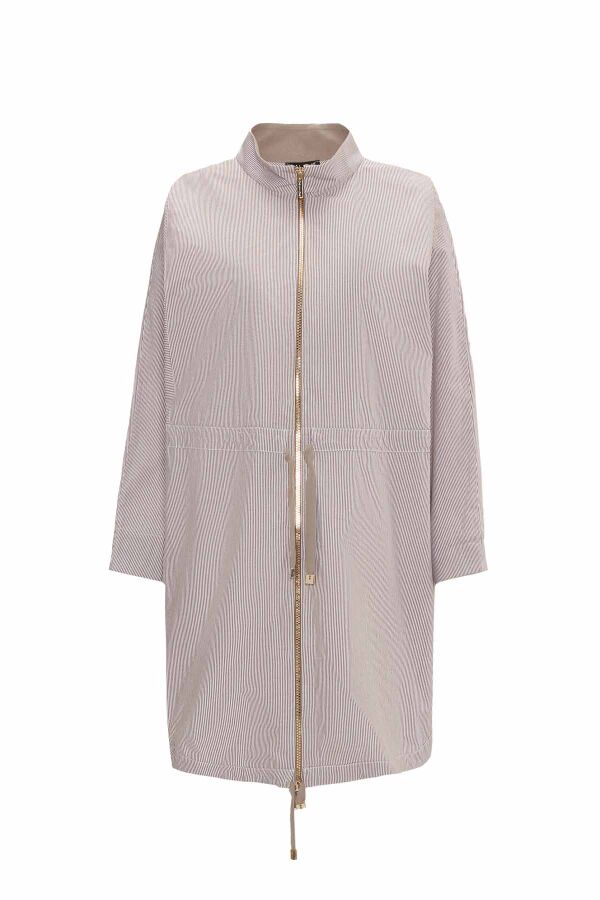 Waist Drawstring Stand Collar Casual Jacket - 10