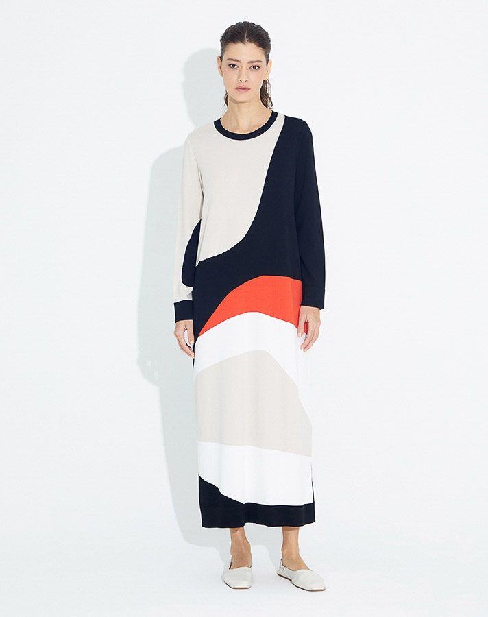 T23Y-4025 Wave Patterned Long Knitwear Dress - 8