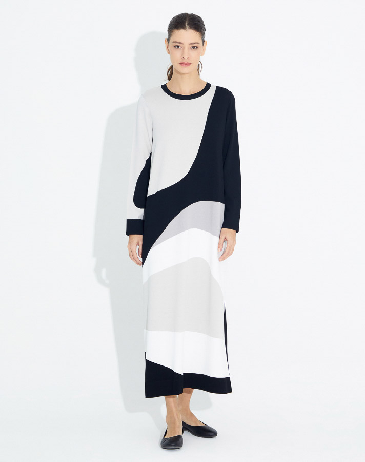 T23Y-4025 Wave Patterned Long Knitwear Dress - 3