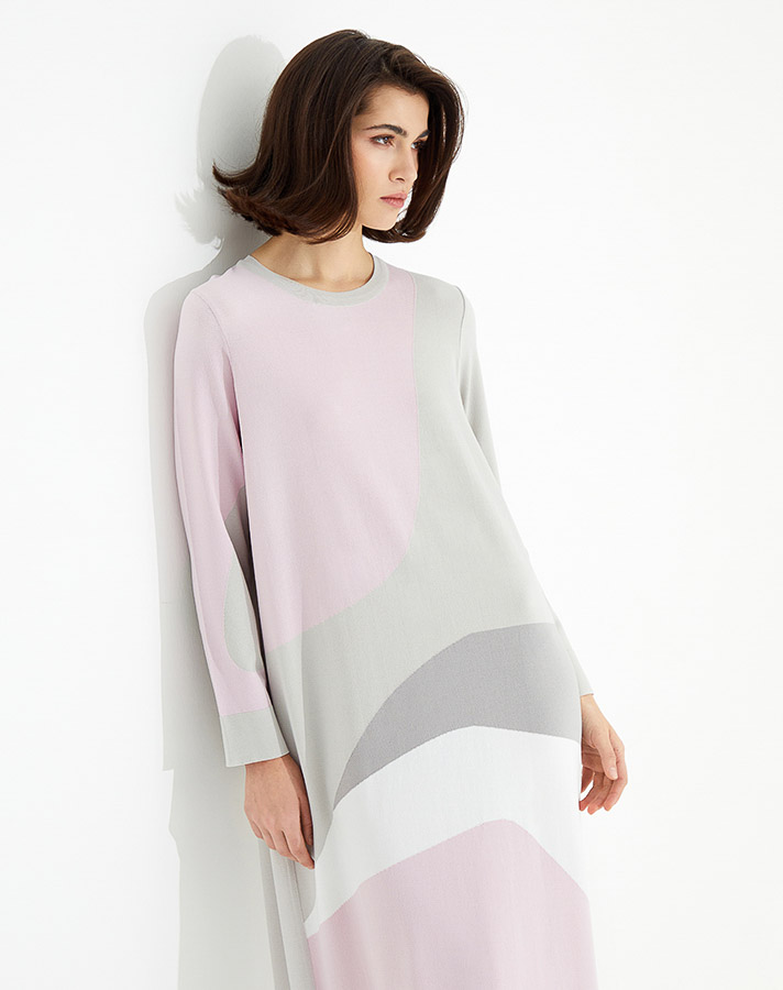 T23Y-4025 Wave Patterned Long Knitwear Dress - 5